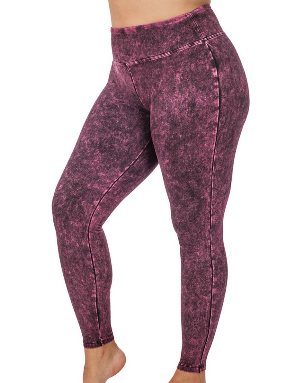 ZENANA MINERAL WASHED FULL-LENGTH YOGA PLUS LEGGINGS SIZE 1X-3X BURGUNDY